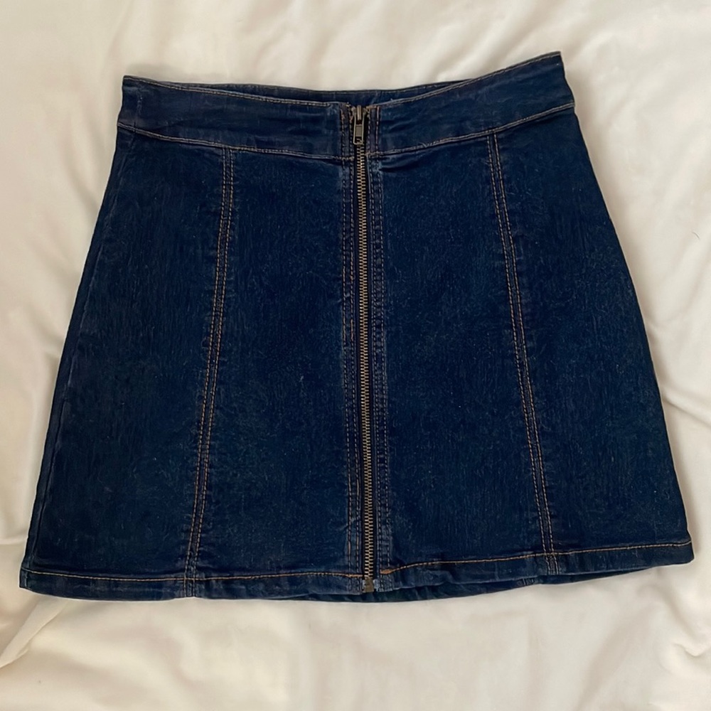 Blue Denim Mini Zip Up Skirt
